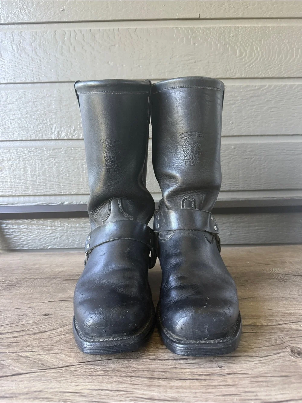 Chippewa Men’s Black Leather Harness Engineer Boots size 8.5 EE